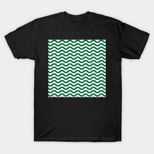 Dark Green Wavy Lines Pattern T-Shirt